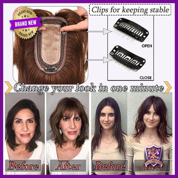 6 Inch Human Hair Topper with Bangs for Thinning Hair, Silk Base main image 6